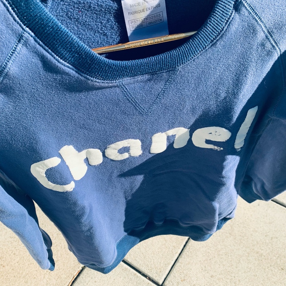 CHANEL Vintage Blue Sweatshirt with White Logo